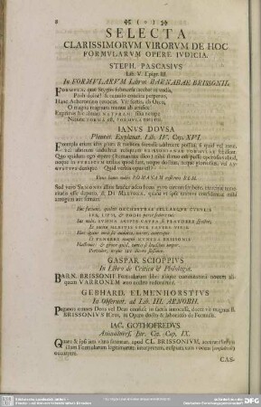 Selecta Clarrissimorum Virorum De Hoc Formularum Opere Iudicia