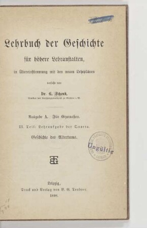 Teil 3: Geschichte des Altertums : Lehraufgabe der Quarta