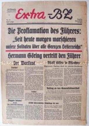 Sonderdruck der "BZ" zum Einmarsch deutscher Truppen in Österreich