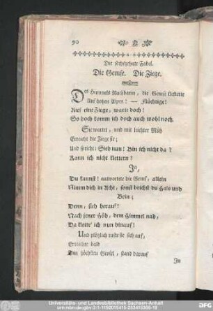 Die sechszehnte Fabel. Die Gemse. Die Ziege.