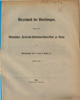 Vorlesungsverzeichnis für das .... 1875/76. WH