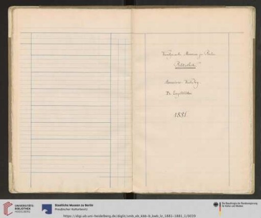 Kunstgewerbe - Museum zu Berlin. Bibliothek. Accessions - Katalog B. Einzelblätter 1881