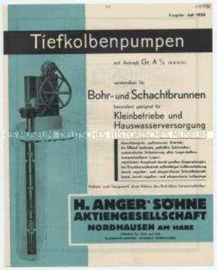 Tiefkolbenpumpen mit Antrieb Gr.A 3/8 verwendbar für Bohr-und Schachtbrunnen, besonders geeignet für Kleinbetriebe und Hauswasserversorgung