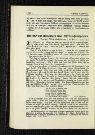 Eindrücke und Anregungen eines Distriktsschulinspektors : Forts. u. Schluß