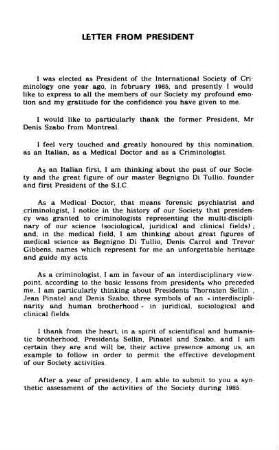 Letter from President