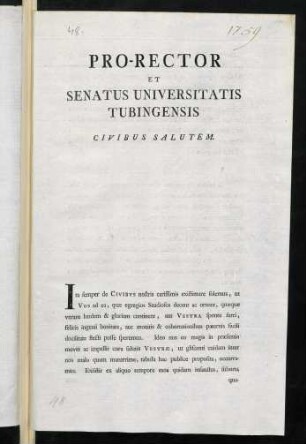 Pro-Rector Et Senatus Universitatis Tubingensis Civibus Salutem