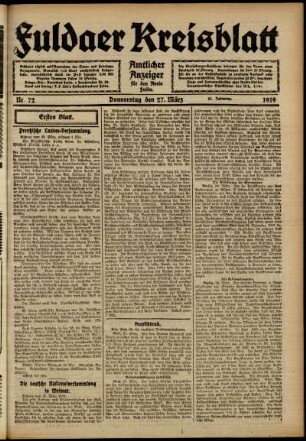 Erste Ausgabe vom Donnerstag, den 27. März 1919.