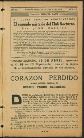 1925009387: Corazón perdido : novela inédita
