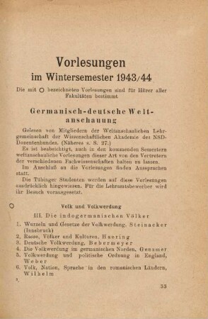 33-63, Vorlesungen im Wintersemester 1943/44