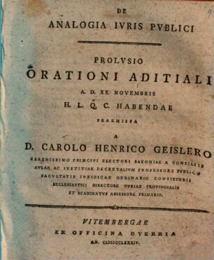 De analogia iuris publici : Prolusio orationi aditiali ... praemissa