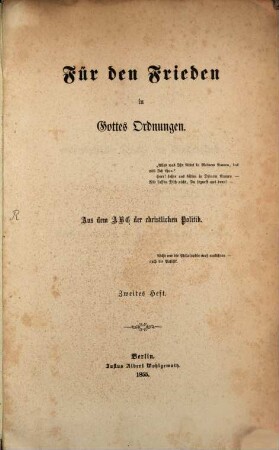 Für den Frieden in Gottes Ordnungen, 2