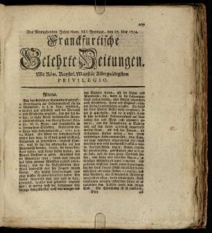 Num. XLI. Freytags, den 17. May 1754 - Num. L. Dienstags, den 18. Junius 1754