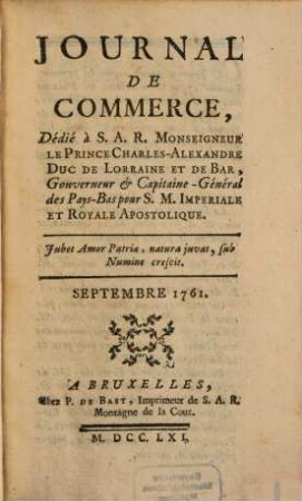 Journal de commerce. 1761,[4] = T. 17. Septembre