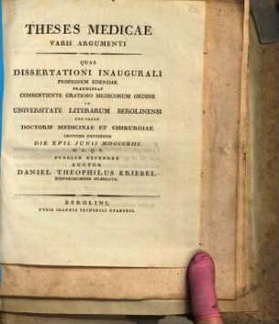 Theses medicae varii argumenti