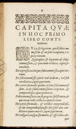 Capita Quæ In Hoc Primo Libro Continentur.