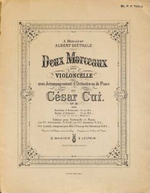 Deux morceaux pour violoncelle avec accompagnement d'orchestre ou de piano : Op. 36, 1. Scherzando : edition pour violoncelle et piano