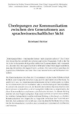 Überlegungen zur Kommunikation zwischen den Generationen aus sprachwissenschaftlicher Sicht