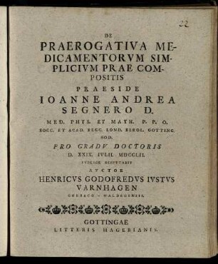 De Praerogativa Medicamentorvm Simplicivm Prae Compositis