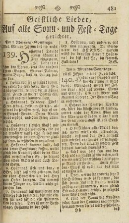 Geistliche Lieder, Auf alle Sonn- und Fest-Tage gerichtet