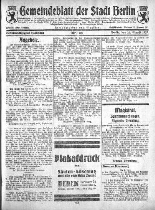 1925,33: Nr. 33, 16. August 1925