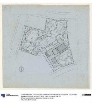 Jerusalem, Haus Salman Schocken, Peretz Smolenskin. Gesamtplan mit flüchtiger Einzeichnung der Situation