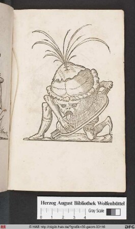 Rabelais, Les Songes Drolatiques de Pantagruel, CXV [Auf dem Boden kauerndes, vornüber gebeugtes Fabelwesen]