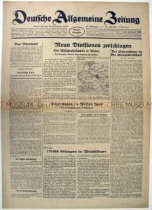 Tageszeitung "Deutsche Allgemeine Zeitung" u.a. mit einer Bilanz des Krieges in Polen