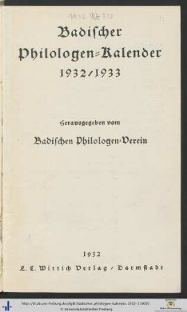 Badischer Philologen-Kalender: 1932/1933