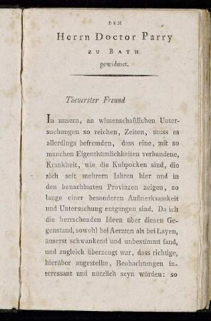 Dem Herrn Doctor Parry zu Bath gewidmet.