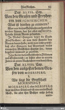 Das XLVII. Cap. Von den Grafen und Freyherren von Fünfkirchen