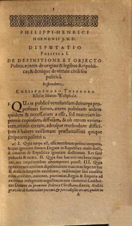 Disputationes politicae : Liber unus