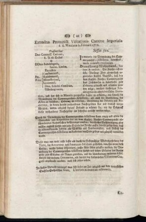 Extractus Protocolli Visitationis Cameræ Imperialis d. d. Wetzlariæ 8. Februarii 1771.