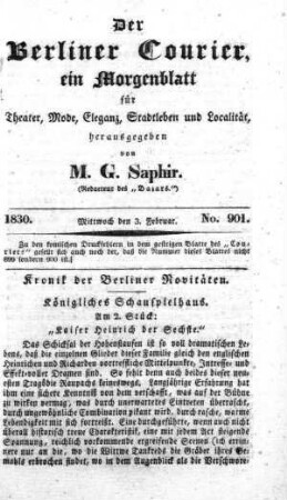 No. 901, Mittwoch den 3. Februar 1830