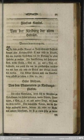 Fünftes Kapitel. Von der Kleidung der alten Hebräer