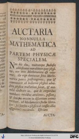 Auctaria Nonnulla Mathematica Ad Partem Physicae Specialem.