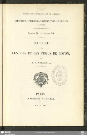 Rapport sur les fils et les tissus de coton