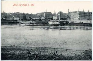 Riesa. Blick auf Riesa - Elbe mit Dampfer Pillnitz