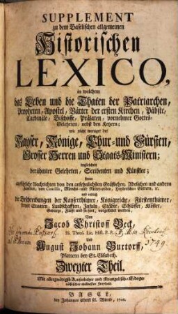 Neu vermehrtes historisches und geographisches allgemeines Lexikon. [6.] Suppl. Th. 2. - 1744