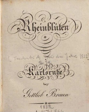 Rheinblüthen : Taschenbuch auf das Jahr ... 2. [1822]