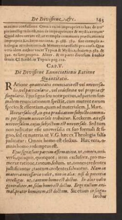 Cap. V. De Divisione Enunciationis Ratione Quantitatis.