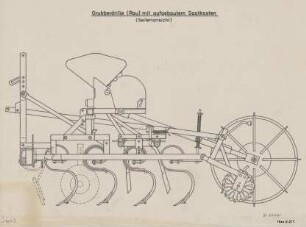 Grubberdrille (Rau) mit aufgebautem Saatkasten (Seitenansicht)