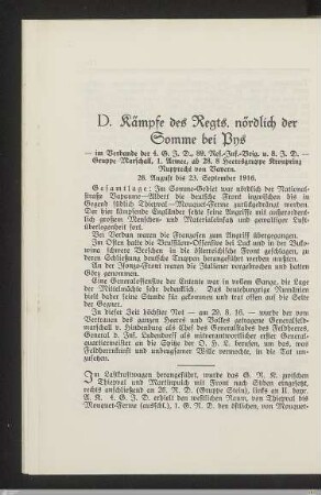 D. Kämpfe des Regts. nördlich der Somme bei Pys