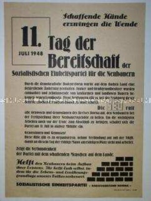 Maueranschlag mit einer Propaganda-Losung der KPD zur Bodenreform