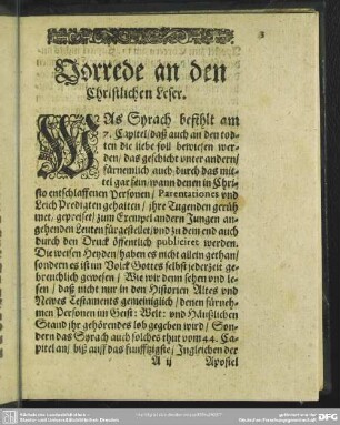 Vorrede an den Christlichen Leser