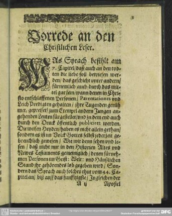Vorrede an den Christlichen Leser