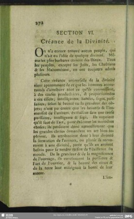 Section VI. Créance de la Divinité