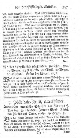 7. Philologie, Kritik, Alterthümer.