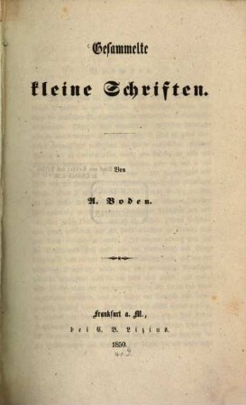Gesammelte kleine Schriften