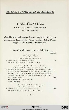 I. Auktionstag: Donnerstag, den 1. Februar 1934, ab 3 Uhr nachmittags (Nr. 1-224)