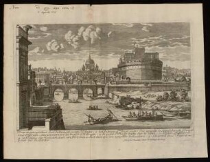 Veüe et perspective du Chateau et pont St. Ange. [...]